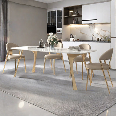 HEshihome Luxury Rectangular Sintered Stone Dining Table Set
